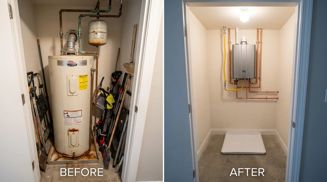 Tank water heater versus wall-mounted tankless unit comparison for Levelland, TX homeowners